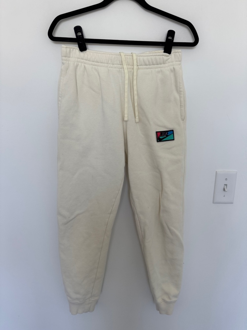 Nike Women's Cream Jogger Sweatpants with Colorblock Logo - Size S